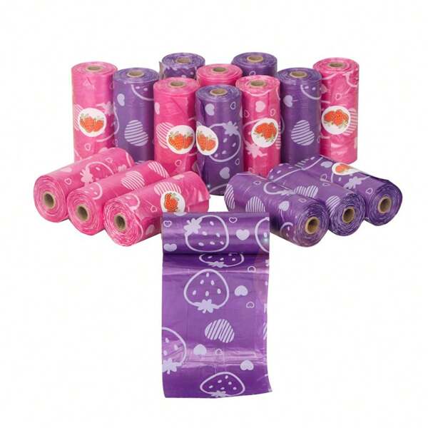 1/3/6/10 rouleau(x) de sacs à déchets pour animaux de compagnie avec motif fraise anti-fuite
