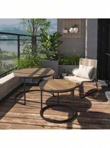 Nesting Coffee Table Set Of 2, 27.6Inch Round Coffee Table ,Industrial Wood Finish ,Made Of Sturdy MDF Tabletop And Iron Frame,With Sturdy Metal Frame,Sturdy And Durable, Exquisite Detail Design,Multi-Purpose, End Table Side Tables Suitable For Living Room ,Bedroom,Balcony Yard ,Brown.,HomeHaven8