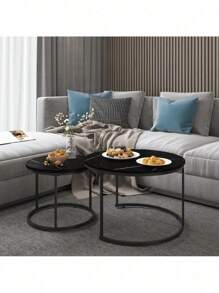 Nesting Coffee Table Set Of 2, 27.6Inch Round Coffee Table ,Industrial Wood Finish ,Made Of Sturdy MDF Tabletop And Iron Frame,With Sturdy Metal Frame,Sturdy And Durable, Exquisite Detail Design,Multi-Purpose, End Table Side Tables Suitable For Living Room ,Bedroom,Balcony Yard ,Brown.,HomeHaven8