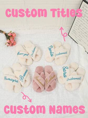 Custom Fluffy Tofflor, Custom Bride Tofflor, Fluffy Bridesmaid Tofflor, Bride Tofflor Personlig, Christmas Party Tofflor, Fluffy Tofflor, Bride Tofflor, Fluffy Cross Pearls Tofflor, Brudpresent, Brudduschpresent, Bachelorette Party Gift I Do Tofflor