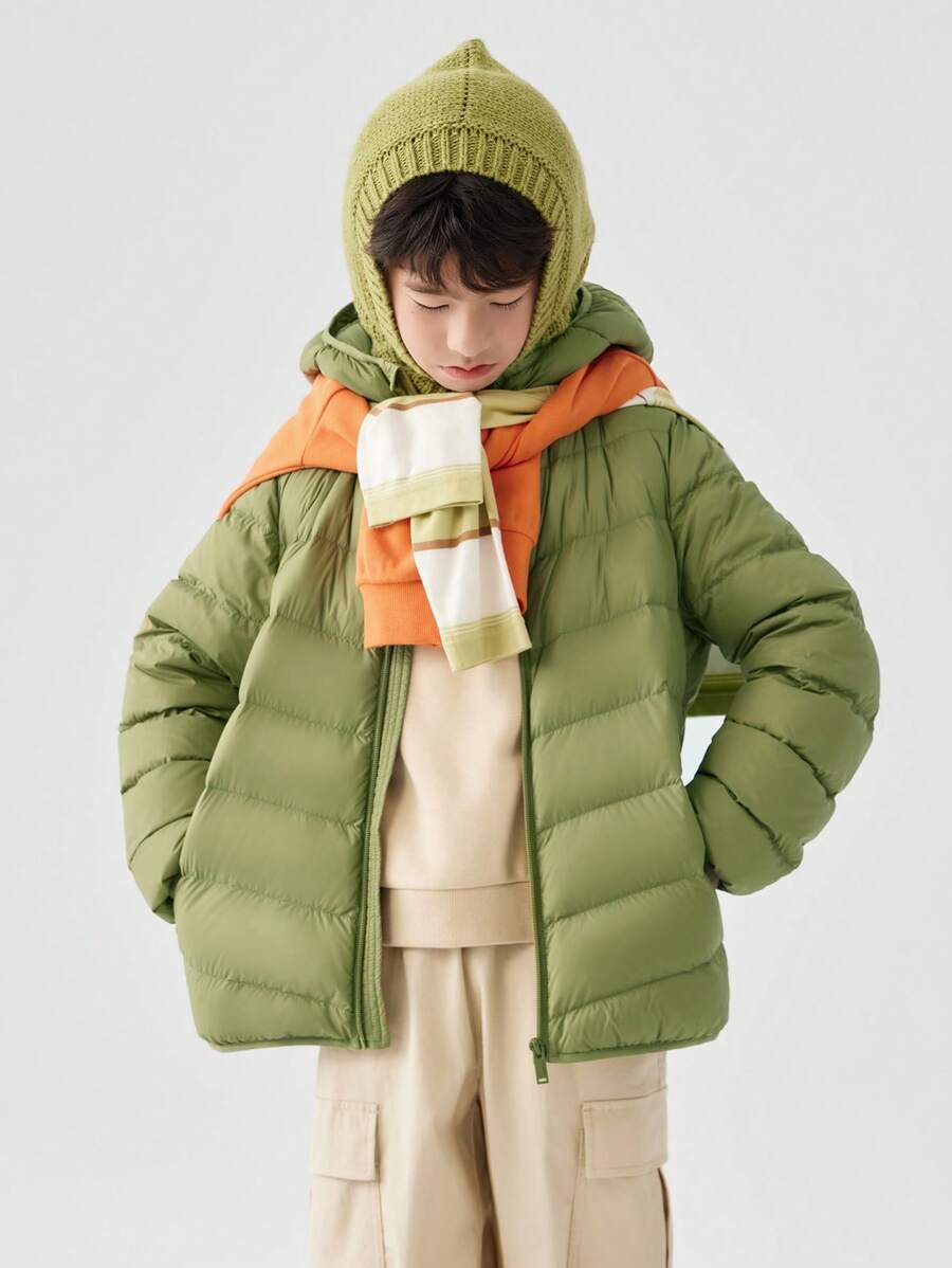 Balabala Boys' Down Jacket 2024 Autumn/Winter Versatile Hooded Coat - Army Green - View 1