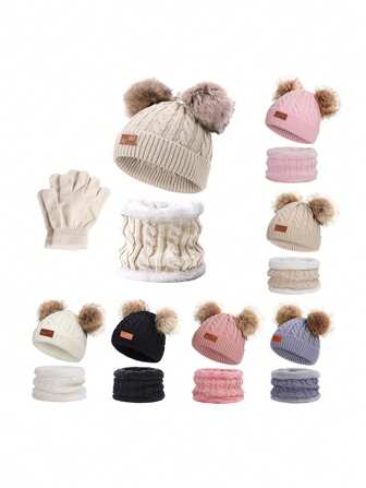 Set di 3, set di bavaglini per l'autunno e l'inverno, cappello lavorato a maglia, sciarpa, set a 3 pezzi con velluto