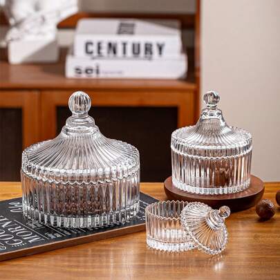 Glass Dome Jar, Candy Jar, Cosmetic Storage Jar, Crystal Decor Jar