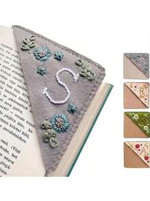 1 pieza, Punto de libro de esquina personalizado bordado a mano, 26 letras bordadas a mano en fieltro, punto de libro de bordado de flor linda para amantes de la lectura, regalo significativo, vuelta al colegio