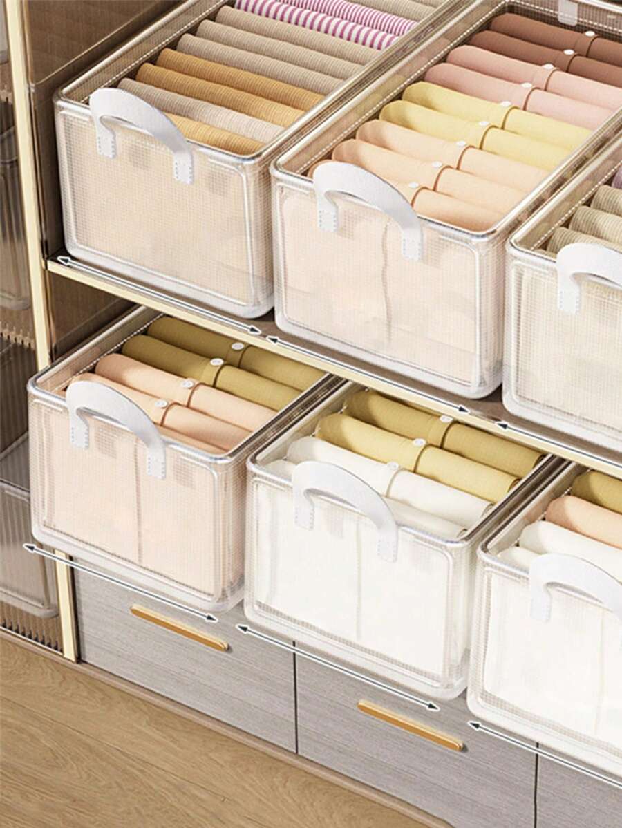 1Pc Foldable Storage Boxes(30*24*17cm), Clear PVC, Wardrobe Organizer