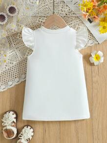 1 件装女婴夏季可爱蜜蜂和花卉印花圆领二合一连体连衣裙 - 白色 - 查看 3