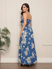 Women's Long Dress In Dune Fabric Print - Màu xanh lam - Xem 2