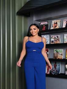 Vitória Duna Strappy Jumpsuit Women's Summer Fashion. - Xanh đậm - Xem 2