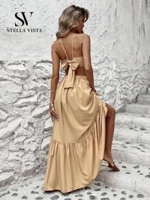 SV Long Cropped Skirt Set Summer Set Women's Formal Set - Apricot - View 6