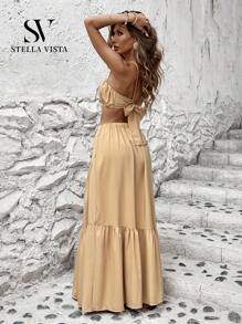 SV Long Cropped Skirt Set Summer Set Women's Formal Set - Apricot - View 7