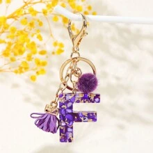1 móc khóa chữ cái đầu màu tím, quả bóng lông nhỏ có tua rua, móc khóa chữ cái bằng nhựa cho túi xách và ba lô của phụ nữ - Quà tặng phụ kiện thời trang - Nhiều màu - Xem 19