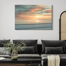 1pc Framed Canvas Poster, Beach Sunrise Wall Art Canvas Paintings, Ideal Gift For Bedroom Living Room Corridor, Wall Art, Room Decoration - 彩色 - 查看 4
