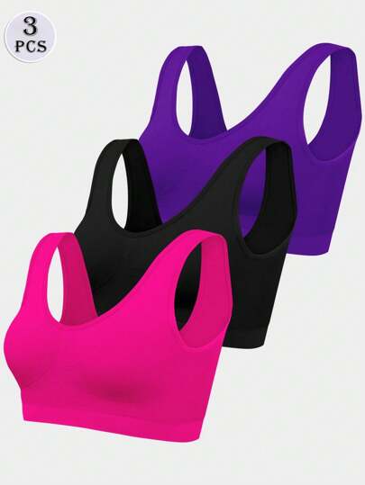 Set de 3 sujetadores deportivos para mujer sin costuras, cómodos, de capa única, delgados y con almohadilla extraíble