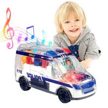1 Piece Transparent Toy Car, Police Car, With Visible Colored Moving Gear System, Light And Sound, Transparent Electric Light, Music LED Light Effects, Educational And Fun Toy For Kids, Obstacle Avoidance Toy Car, With Colorful Lights And Sounds, Interactive Electric Toys For Kids, Perfect Gift For Birthday, And Christmas - Blue - View 6