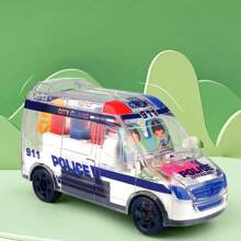 1 Piece Transparent Toy Car, Police Car, With Visible Colored Moving Gear System, Light And Sound, Transparent Electric Light, Music LED Light Effects, Educational And Fun Toy For Kids, Obstacle Avoidance Toy Car, With Colorful Lights And Sounds, Interactive Electric Toys For Kids, Perfect Gift For Birthday, And Christmas - Blue - View 2