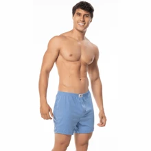 Kit 3 Men's  Canção Briefs 100% Cotton Sleep Shorts With Keeper Opening - Multicolor - View 2