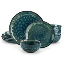 vancasso 12 Pieces Dinnerware Set, Green Set, Ceramic Dinnerware, Plate And Bowl Set For 4 Person - Green - View 6