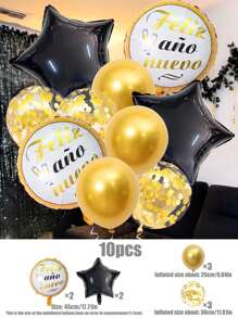 Bộ 10 quả bóng bay CHÚC MỪNG NĂM MỚI, hình ngôi sao năm cánh 18 inch và bóng bay cao su tròn màu đen và vàng, dùng để trang trí tiệc năm mới - Nhiều màu - Xem 6