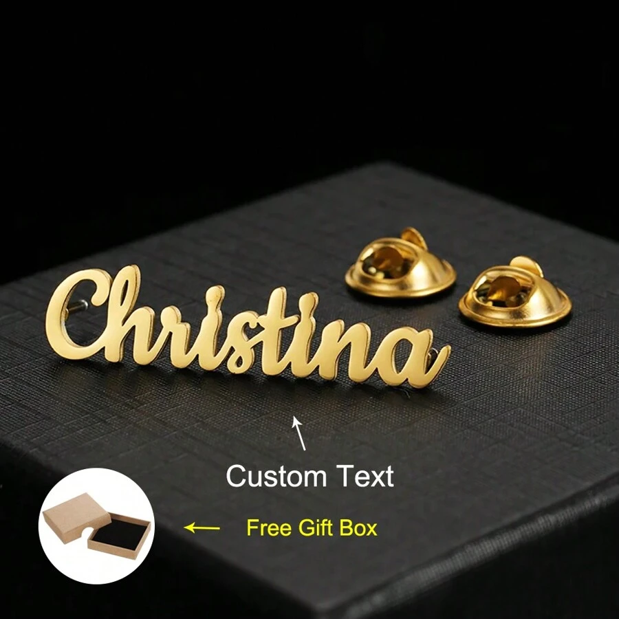 Custom Name Brooches For Women Men Stainless Steel Customized Brooch Pins Badges Personalized Wedding Party Jewelry On Clothes
