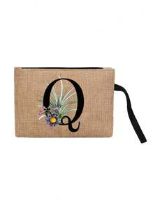 首字母雏菊字母 A-Z 印花亚麻拉链包、零钱包化妆包、手持零钱包、拉链口袋、数码包、口红包、手持绳零钱包、迷你收纳包、老师和女士生日礼物、旅行收纳包化妆包化妆收纳包化妆收纳袋化妆包 - 卡其色 - 查看 27