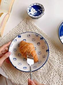 DearDali 一套日式原创陶瓷餐具，可爱猫咪图案，自制厨房酱汁碗碟，手绘陶瓷碗碟，时尚厨房必备，适合盛放早餐燕麦片或正餐。