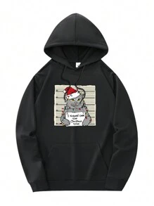 Áo nỉ nam kiểu Boyfriend mới, áo nỉ có mũ trùm đầu dây rút mặc hàng ngày, in họa tiết hoạt hình Giáng sinh, túi kangaroo phía trước, áo nam kiểu Boyfriend. - màu đen - Xem 2