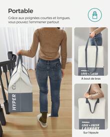 SONGMICS Grand Panier à Linge, 90L, Corbeille Linge 2 Compartiments, Tient Debout Tout Seul, Pliable, Double Poignée, pour Buanderie, Chambre, Salle de Bain, Bleu Foncé