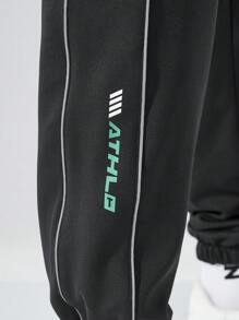 1 quần dài thường ngày dày dặn có dải phản quang cho nam, quần nỉ buộc mắt cá chân dáng rộng cho mùa thu/đông - màu đen - Xem 7