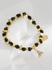 Charm-In 1 件男女通用手链套装，含虎眼石/黑玛瑙/天河石/玉髓珠，搭配可爱金属塔/硬币吊坠，适合海滩度假、节日礼物、男朋友/女儿/女朋友/朋友/母亲礼物 - 彩色的 - 查看 2