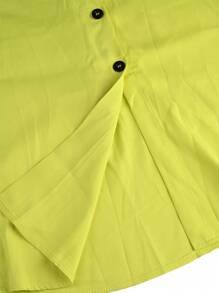 2pcs/Set Casual Round Neck Short Sleeve Buttoned Crop Top And Single Breasted Pocket A-Line Skirt Outfit Summer - Màu vàng - Xem 5