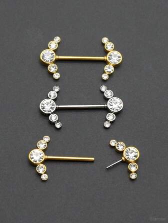 1 paar Voeg plezier toe aan je leven met plug-in roestvrijstalen tepelpiercingsieraden met ronde strass, 16G-pin 1,2 x 14 mm plug-in rechte barbell piercing draadloze tepelringen voor sexy vrouwen Dames
