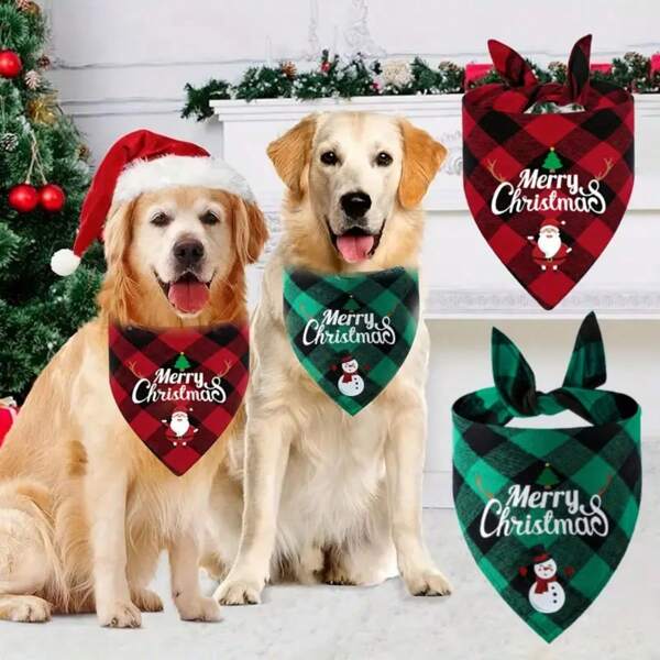 Cachecol triangular para animais de estimação de Natal, lenço de cabeça para cachorro, toalha de saliva, cachecol com estampa de Papai Noel e letras para decoração de festa de fim de ano, adequado para cães pequenos, médios e grandes