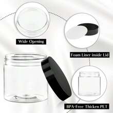 4pcs 7cm Dia. Plastic Storage Jars Lids, Paint/Cream/Mask Divider Bottles, PET Clear Sampling Cosmetic Containers, Includes 4pcs Reusable Black Label Stickers