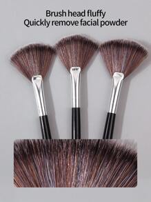 3 件装扇形粉底腮红高光刷柔软亲肤便携式化妆刷套装适合初学者 - 黑色 - 查看 4