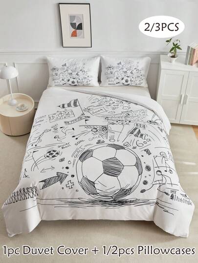 2/3pcs Graffiti Football Sports Pattern Digital Printing Kids Bedding Set, Minimalist Cute Modern Style Children Duvet Cover Pillowcase Set Suitable For All Seasons (1/2 Pillowcase+1 Duvet Cover) Love Valentine
