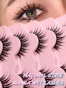 Asiteo 5 Pairs New Design Wet Look Lashes Daily Manga Lashes Wispy Natural Cross Full Strip Eyelashes - 尖尾漫畫款 - 查看 3