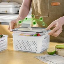 Set da 4 pezzi Contenitori per alimenti in plastica con coperchi per il frigorifero - Trasparenti, contenitori lavabili per frutta, verdura e prodotti secchi con vassoio di drenaggio - Multiuso, scatole organizzative per la cucina ermetiche per campeggio e uso domestico