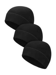 3 件装冬季保暖无檐帽柔软摇粒绒无檐便帽加厚防风毛线帽滑雪户外帽男女款 - 彩色 - 查看 2