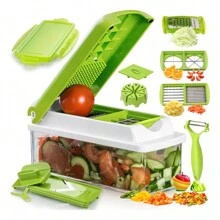 Kit Multifuncional de Cortador y Rayador de Frutas y Verduras para una Preparación Rápida y Fácil en la Cocina. MANUAL - Verde - Ver 2