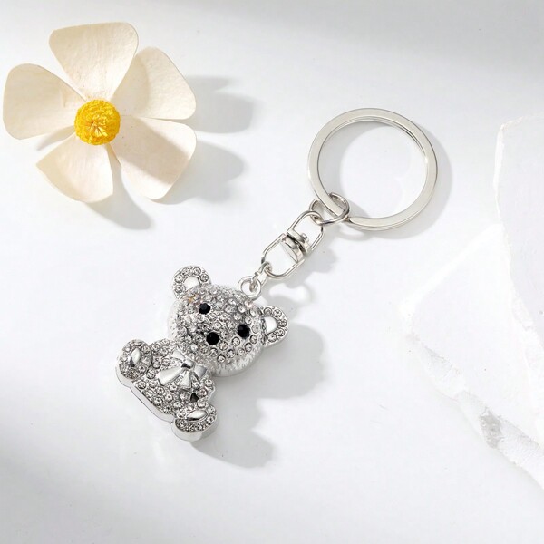 1pc Unique Studded Bear Keychain, Creative Fully Rhinestone Cartoon Keyring, Backpack Pendant Gift For Friend, Birthday, Holiday Valentine's Day Car Accessories Bag Charm School Cute Goth Y2k Bag Accessories Lanyards With Id Holder Car Accessories Bag Charms