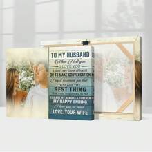 1 Piece Customizable Couple Picture Canvas Poster With Wooden Frame - Personalized Couples And Family Photo Wall Art - Share Precious Moments, Perfect Gift For Friends And Family, Home Decoration Gifts Birthday Graduation