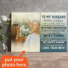 1 Piece Customizable Couple Picture Canvas Poster With Wooden Frame - Personalized Couples And Family Photo Wall Art - Share Precious Moments, Perfect Gift For Friends And Family, Home Decoration Gifts Birthday Graduation