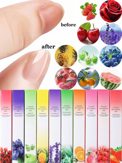 FULL BEAUTY 10Pcs Cuticle Oil Pen, Nail Cuticle Oils Nutrition Pen,10 Fruity Smell Cuticle Revitalizer Oil For Nail Care Repair,3ML Nail Oil Pen For Nail Growth Treatment Moisturizing Nourish Cuticle Nail