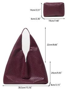 Túi đeo vai họa tiết dệt giả da cổ điển dành cho nữ, Túi tote dung tích lớn, Túi đeo nách tối giản thường ngày, Túi xách lớn có ví, Túi đeo vai, Túi đi làm và Túi mua sắm (Họa tiết ngẫu nhiên) - Màu đỏ tím - Xem 11