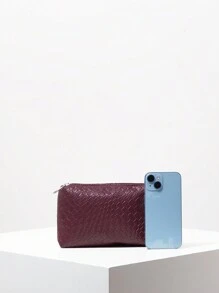 Túi đeo vai họa tiết dệt giả da cổ điển dành cho nữ, Túi tote dung tích lớn, Túi đeo nách tối giản thường ngày, Túi xách lớn có ví, Túi đeo vai, Túi đi làm và Túi mua sắm (Họa tiết ngẫu nhiên) - Màu đỏ tím - Xem 5