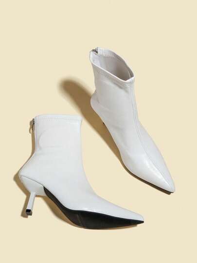 2025秋冬女士白色踝靴和短靴，7厘米高跟弹力修身靴，舒适时尚，酒杯跟高跟靴，猫跟