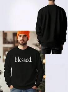 Customized Text Men's Sweatshirt, Text/Name/Blessing/Holiday/Anniversary, Personalized Text Customization, Birthday/Valentine's Day/Father's Day/Party Anniversary/Birthday Gift Customization, Cheerleading/Club/School/Basketball/Football Crew Neck Sweatshirt, Autumn/Winter Casual Sports Men's Fleece Crew Neck Sweatshirt, Holiday Gift, Club Uniform, Autumn/Winter Men's Wear, Winter Sweatshirt - Black - View 3