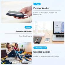 LAIHONEN Lightning 充电器线 3 英尺/6 英尺/10 英尺 3 件装 - TPE 圆形光面 USB-A 转 Lightning 线，快速充电和数据传输，MFi 认证兼容 iPhone 14/13/12/11/XS/XR/X/Pro Max/Mini/8/7/6S/6/5S/SE、iPad - 12W 高速充电 - 3PCS USB Lightning Cable - 查看 6