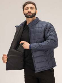 Bobojaco Masculino Jaqueta Puffer Gominho Forrada Sem Capuz Com Bolsos Para Frio Inverno Dia A Dia - Azul - Visão 3