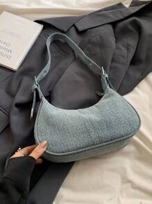 1 chiếc túi đeo vai trơn, túi đeo chéo hình lưỡi liềm bằng vải denim đơn giản dành cho nữ - Nhiều màu - Xem 6